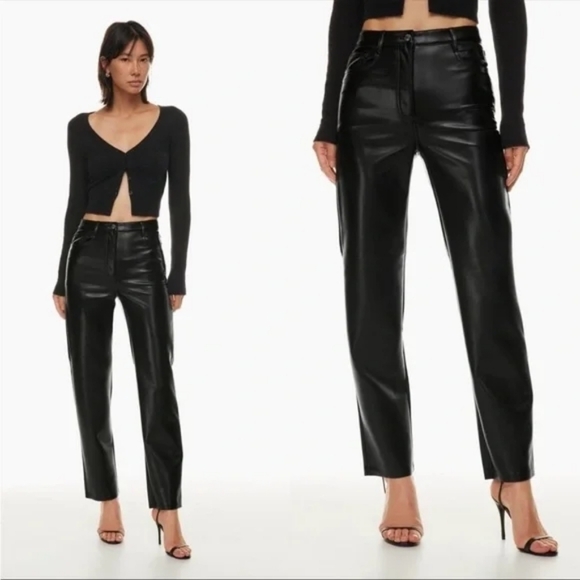 ARITZIA Wilfred The Melina High-Rise Vegan Leather Pants Black Size 4 Approx - Picture 2 of 12
